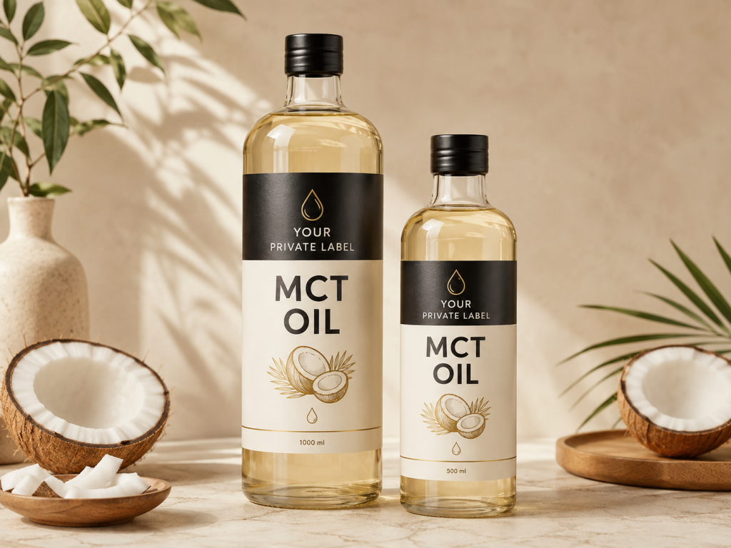 Private Label Oils - Private Label MCT Oil Bottles for European private label food manufacturing and B2B supply